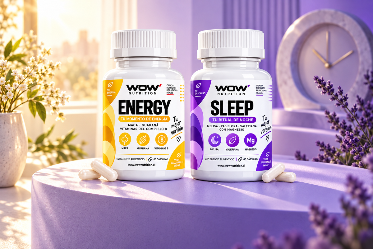Tu día con WOW: conoce Energy y dale espacio al descanso · frascos WOW Nutrition