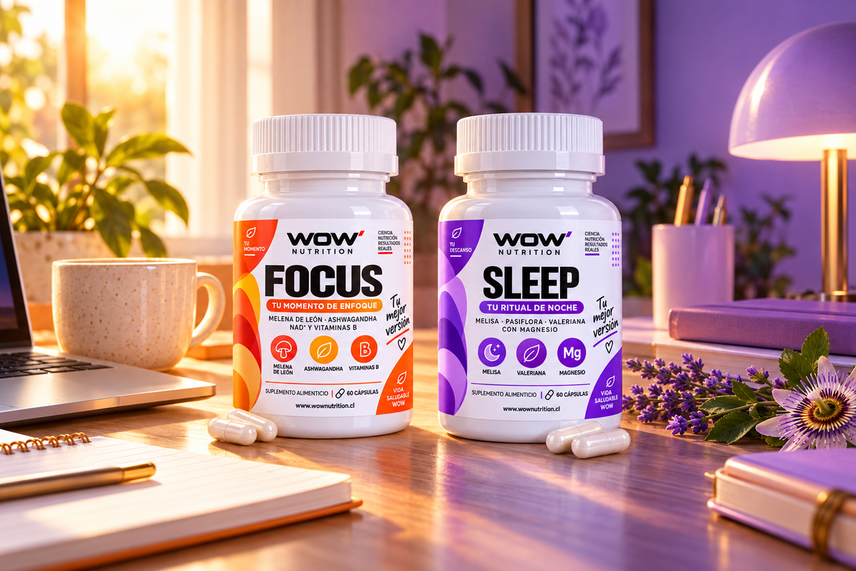 WOW Focus y WOW Sleep: conoce tu ritual de día y noche · frascos WOW Nutrition