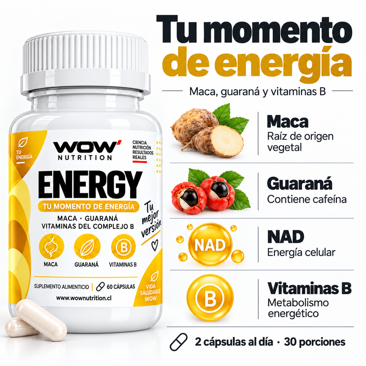 WOW energy: frasco, ingredientes y explicación de la fórmula.