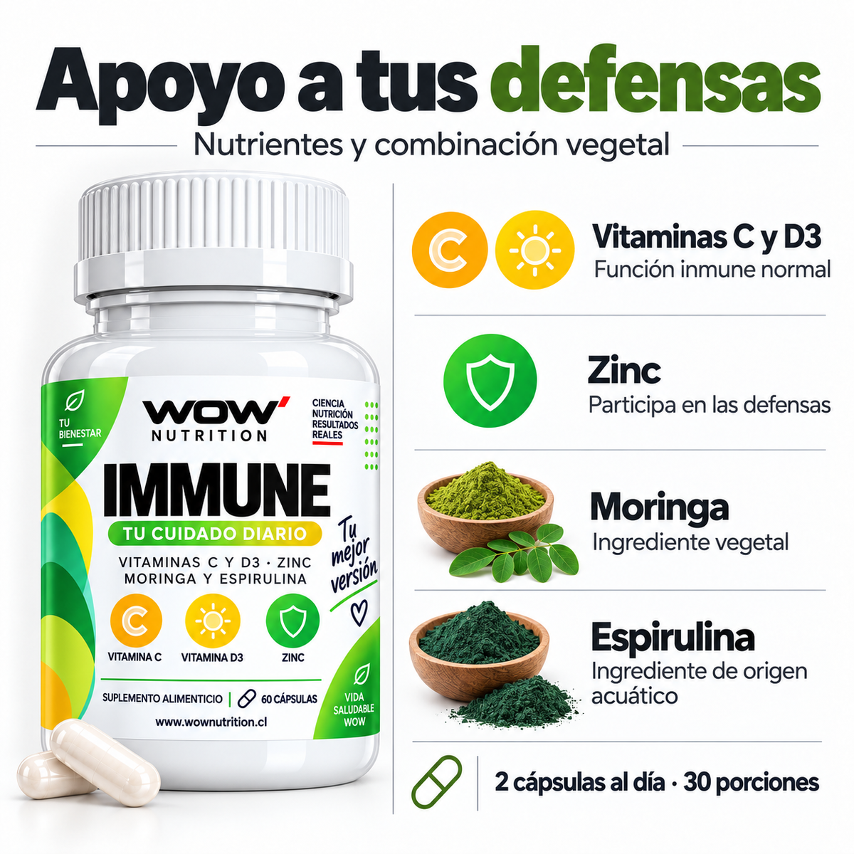 WOW immune: frasco, ingredientes y explicación de la fórmula.