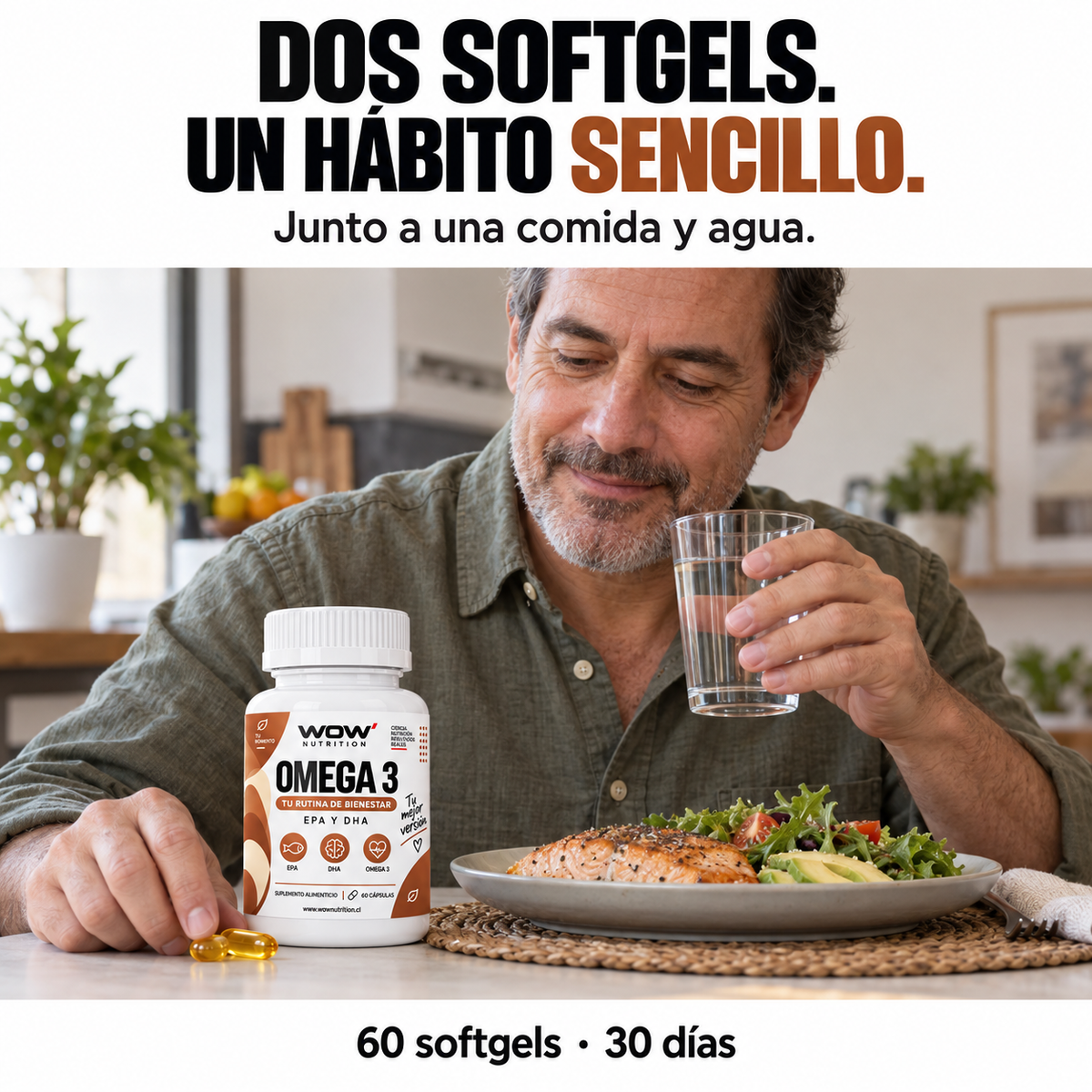 Omega 3: Dos softgels, un hábito sencillo.